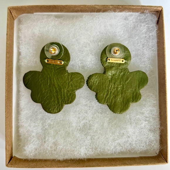 Beaded Leather Flutter Woven Green Statement Earrings (J.Crew) - Picture 4 of 5